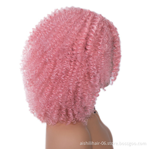 Heat resistant fiber pink short afor kinky curly wigs wholesale good quality synthetic hair wigs for black women